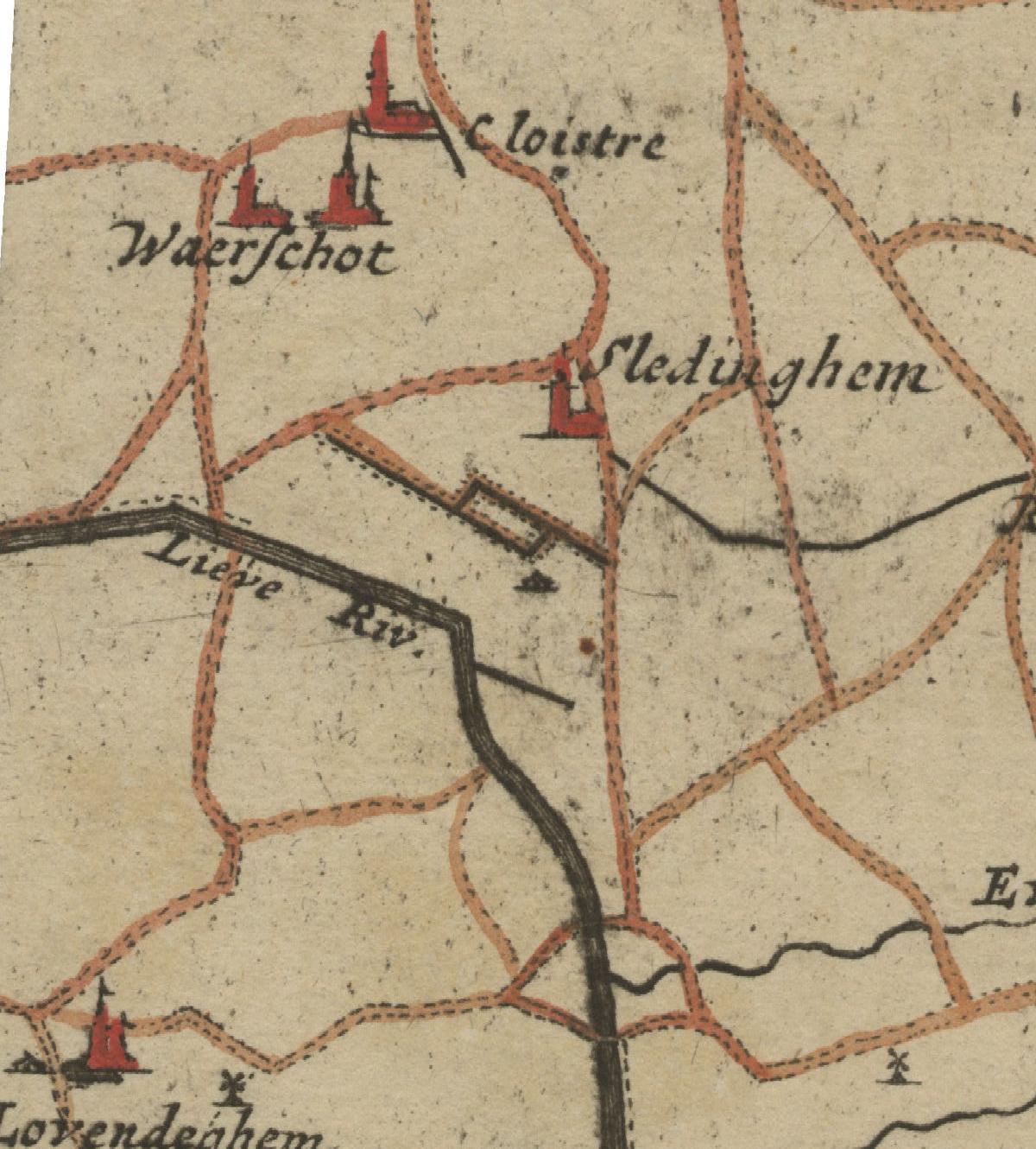 Sleidinge en omgeving op de Frickxkaart van 1712, een generatie na de dood van Livinus Saij