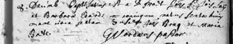 Doop van Joannes, zoon van Joannes Say en Barbara Baerds, geboren 6 december, Destelbergen, 8 december 1661