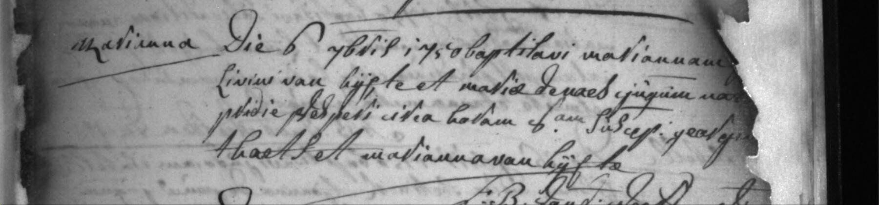 Doop van Marianna van Hijfte, Evergem, 6 september 1750