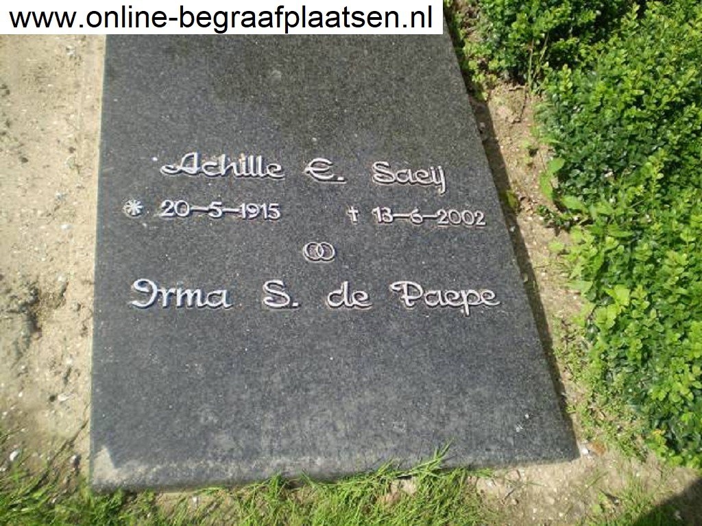 Het graf van Achille E. Saeij en Irma S. de Paepe, begraafplaats aan de Mauritsweg, IJzendijke