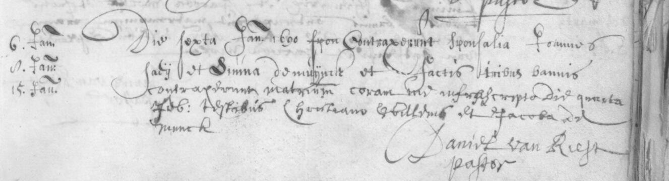 Ondertrouw en huwelijk van Joannes Saij en Livina de Muijnck, Sleidinge, 6 januari en 4 februari 1690