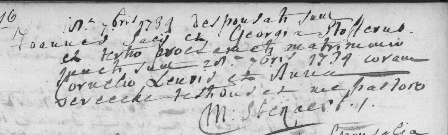 Ondertrouw en huwelijk van Joannes Saey en Georgia Stofferus, Sleidinge, 18 en 28 september 1734